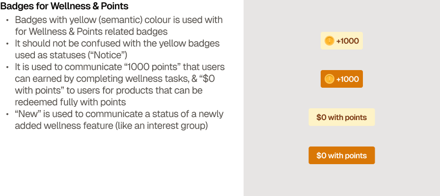 Badge usage guidance for wellness and points surfaces