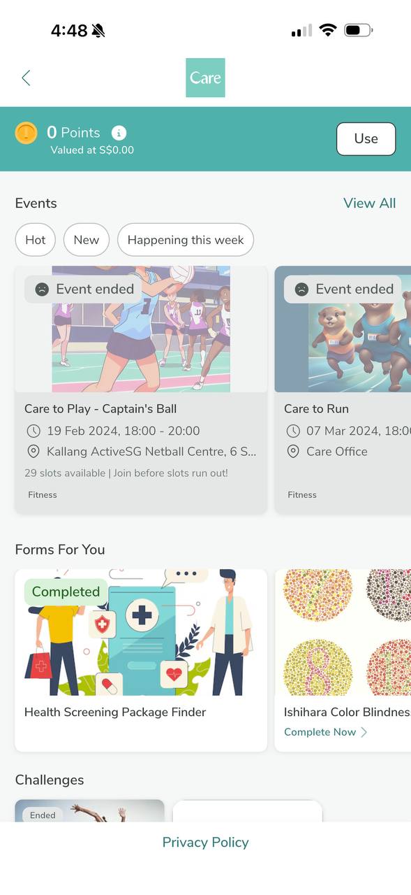 Care app — Wellness Zone landing, live in market