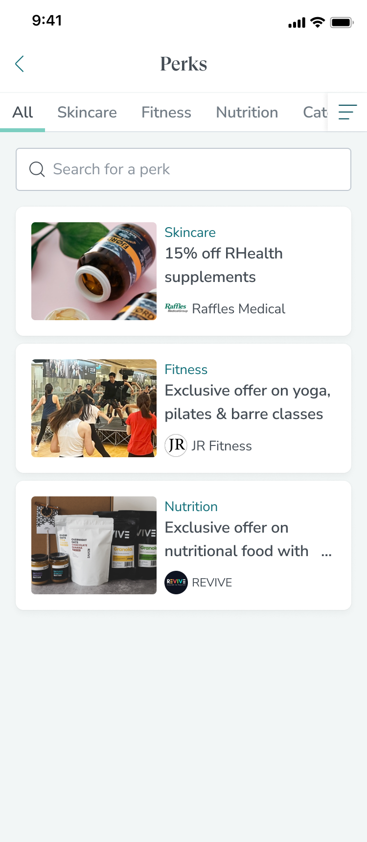 Wellness Zone perks — skincare, fitness, nutrition categories